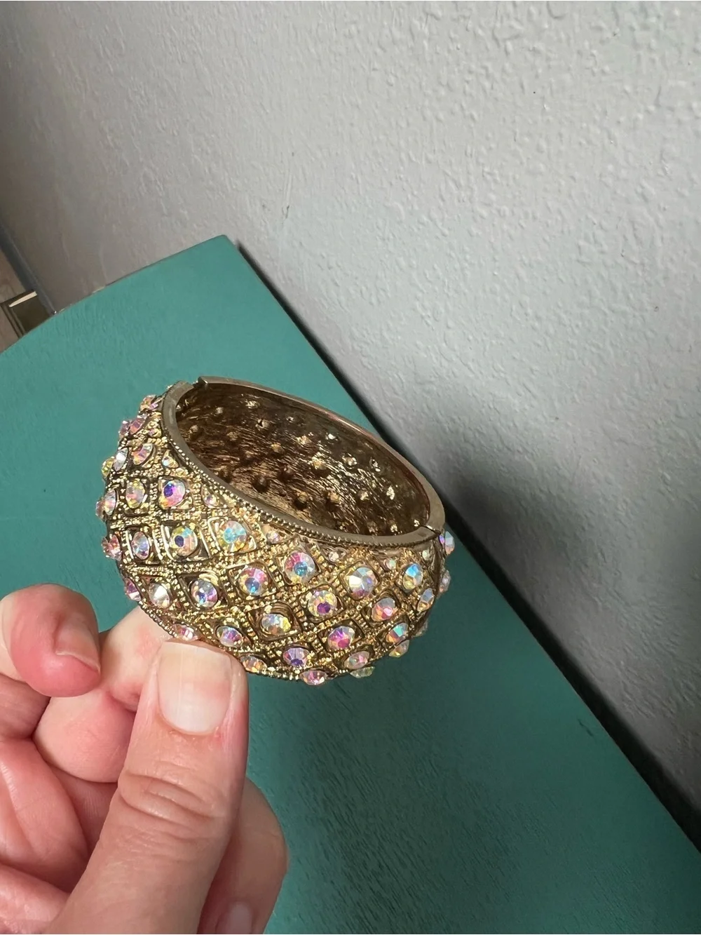Gold-Tone Ab iridescent Crystal Dome Bracelet